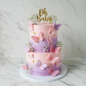 Pink Purple Butterfly Cake two tier